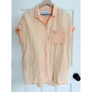 Lola River XL 100% Cotton Gauzy Short Sleeve Button Up Shirt Sun Washed Orange